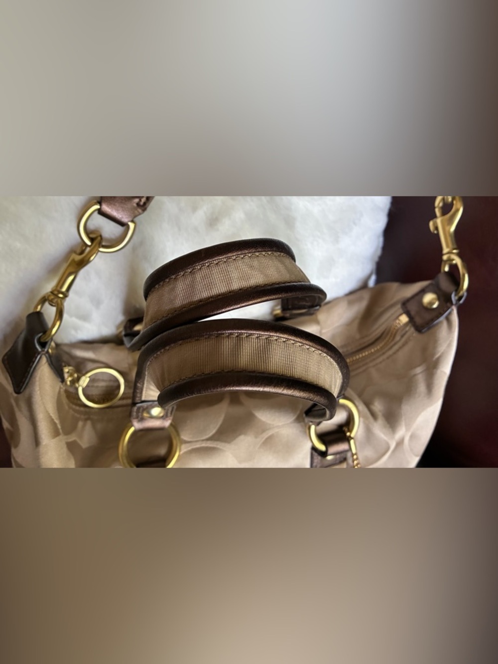Coach “Poppy” Tan and Brown Signature Convertible Satchel - Picture 4 of 14